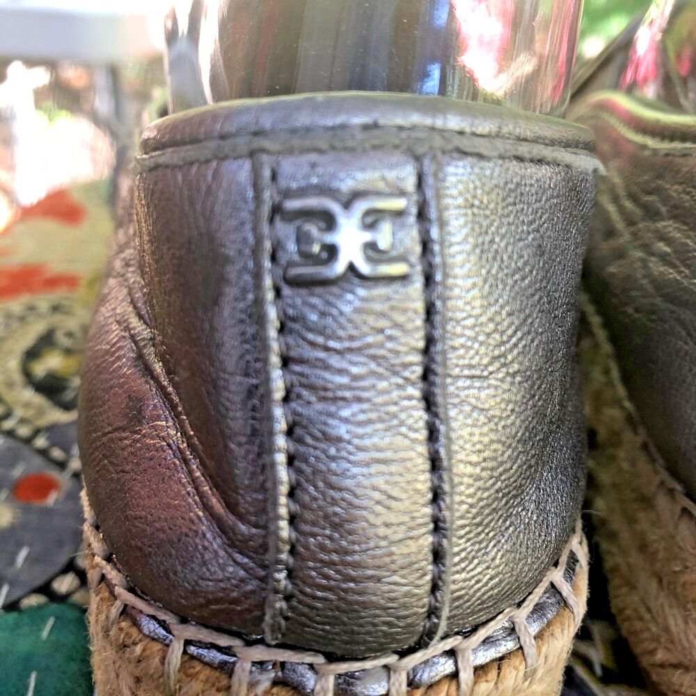 SAM EDELMAN CATHERINE Metallic Gray Woven Leather Espadrille Loafers 7.5 - Picture 7 of 14